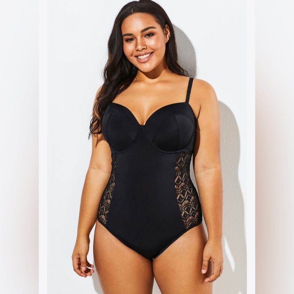 🌿NWT-MEET CURVE BLACK CROCHET ONE PIECE BATHING SUIT- Size 2XL (18-20)🌿